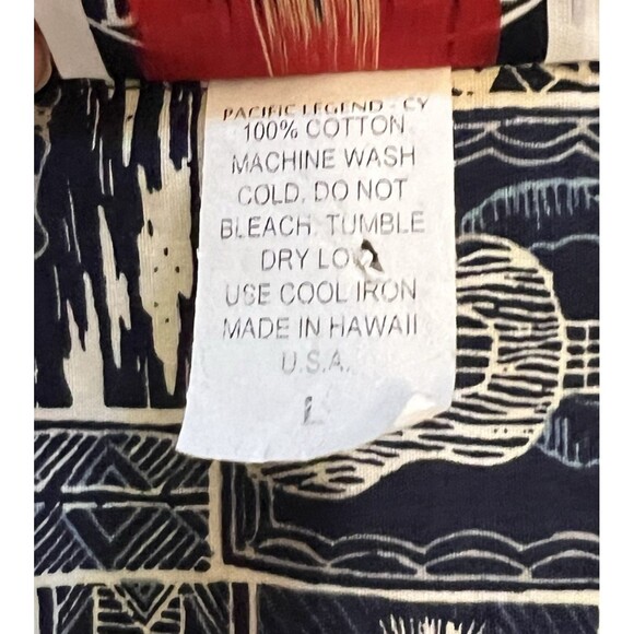 Vintage PACIFIC LEGEND Blue Floral Hawaiian Button Shirt Tropical Aloha Fish L - Picture 6 of 6